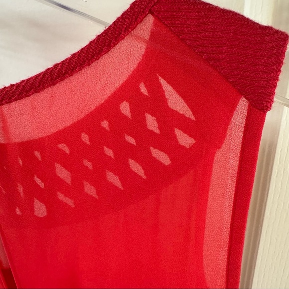 Maeve Anthropologie Sleeveless Red Lattice Neck Cotton Blend Midi Dress - Picture 12 of 15